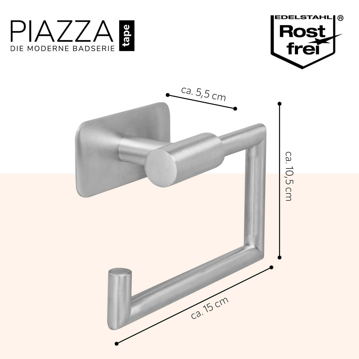 TOILETTENPAPIERHALTER PIAZZA TAPE, Edelstahl, matt - Edelstahlfarben, Metall (15/10.5/5.5cm) - bremermann
