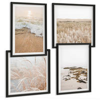 BILDER SET 4er Set - 50x50 cm & 40x60 cm Schwarzer Rahmen - Strandwellen, Steine, Sommer - Schwarz, Kunststoff (50/50cm) - TULUP