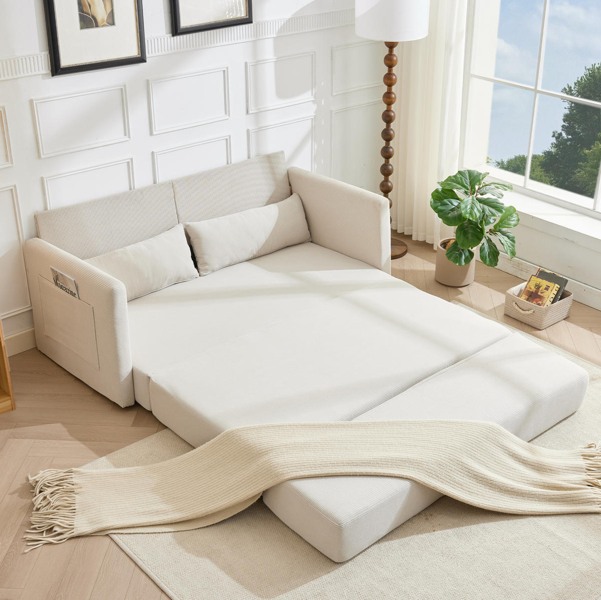 SOFABETT 2-Sitzer klappbar 165 cm Cord Beige - Beige, Metall (1654/82/92cm) - Meubliv