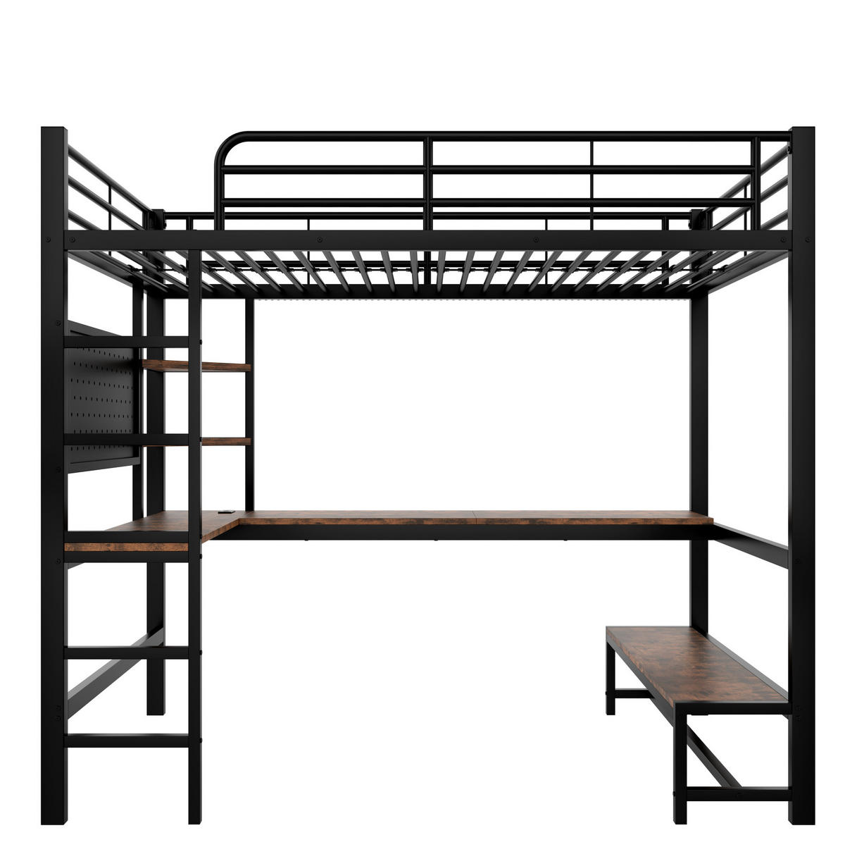 HOCHBETT mit Schreibtisch 90x200 cm Metall und MDF Schwarz - Schwarz, Metall (90/200cm) - Beauniv