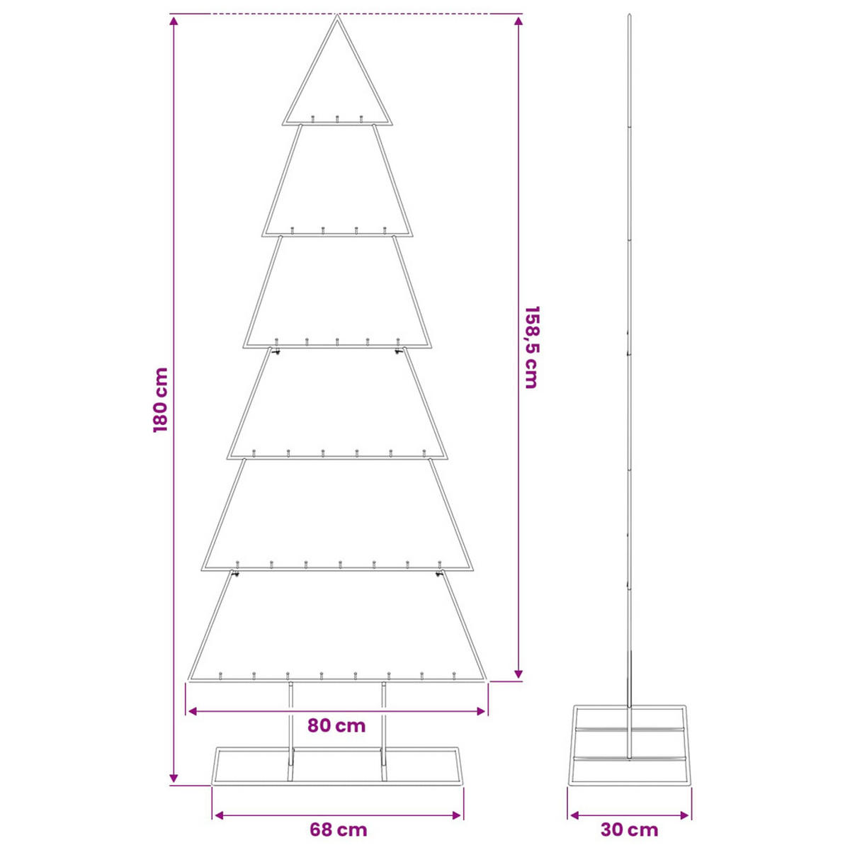 WEIHNACHTSBAUM Metall mit Ständer Haken 80/30/180 cm Schwarz Stahl - Schwarz, Metall (180cm) - vidaXL