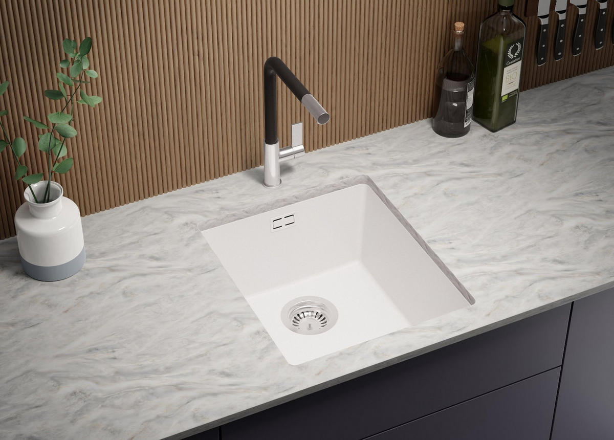UNTERBAUSPÜLE GRANIT London, 2-er set Weiß 41/47 cm 1 Becken + Ablauf-Set ab 45er Unterschrank - Chromfarben/Weiß, Kunststoff (41/20/47cm) - Primagran