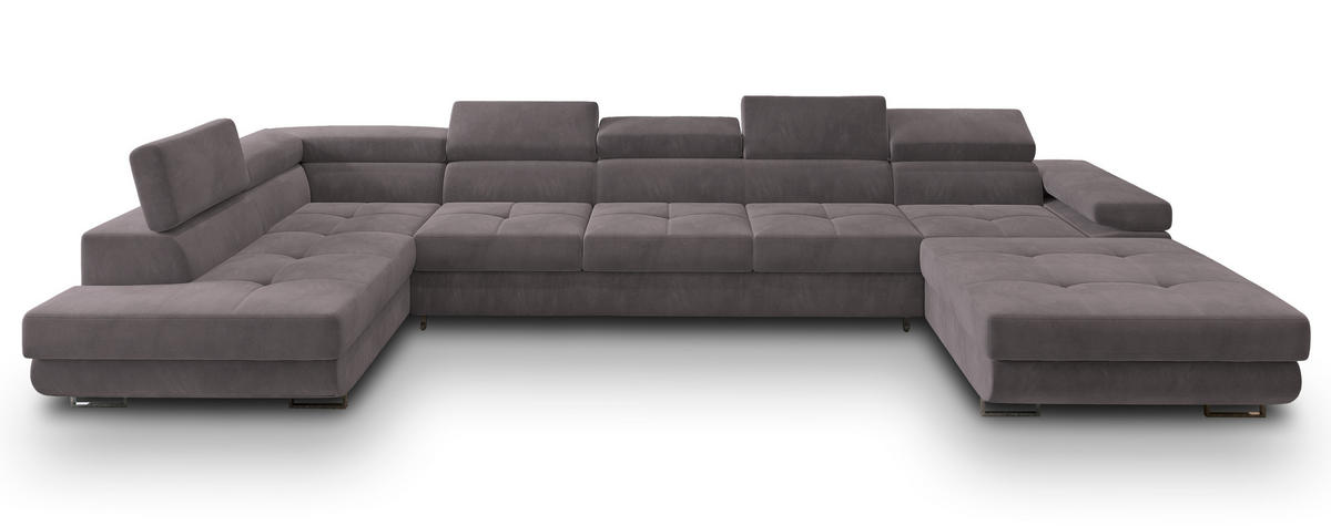 WOHNLANDSCHAFT TORIVA L-S Lila Velours-Stoff mit Schlaffunktion - Lila, Holz (418/90/202cm) - MASSENO