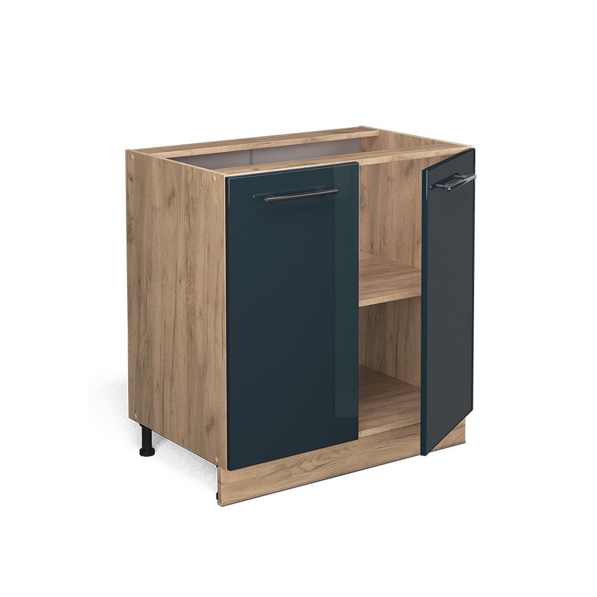 KÜCHENUNTERSCHRANK Fame-Line Dunkelblau Hochglanz 80 cm mit Regal, AP Eiche - Eiche Wotan/Dunkelblau, Holzwerkstoff (80/82/60cm) - Vicco