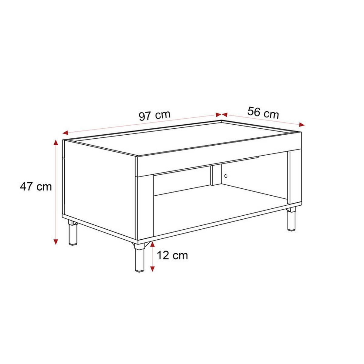 COUCHTISCH AVENA 97/56/47 cm Rechteckig, Schwarz/Eiche - Schwarz, Holzwerkstoff/Metall (56/97/47cm) - Idohome