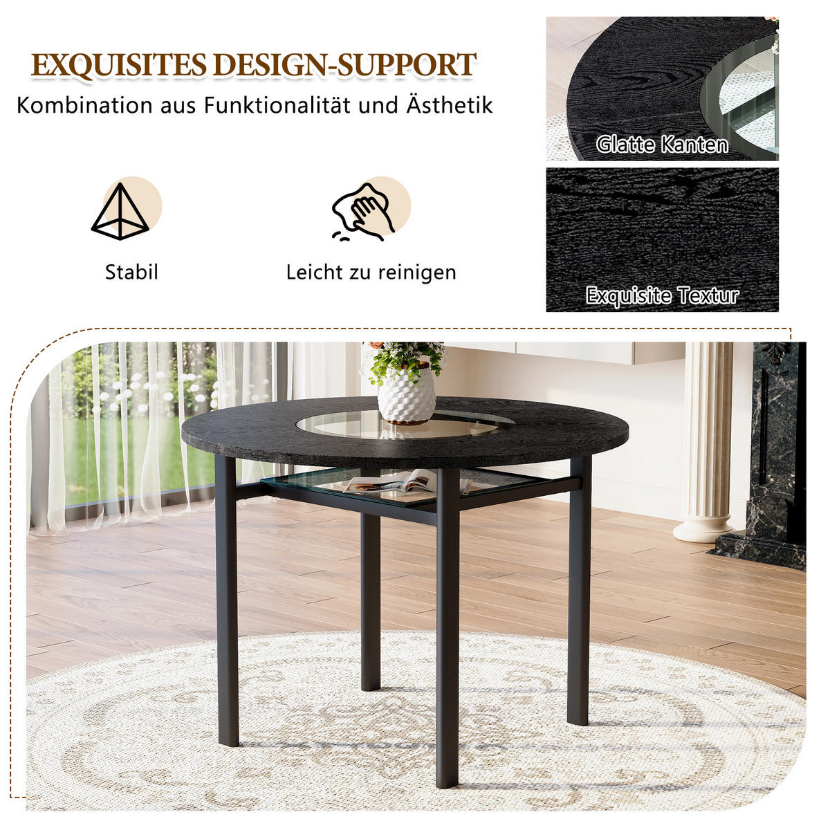ESSGRUPPE DE-39372 5-teilig, mit 4 Stühlen und Glasplatte Braun - Braun, Metall (100/76/100cm) - ComfortXL