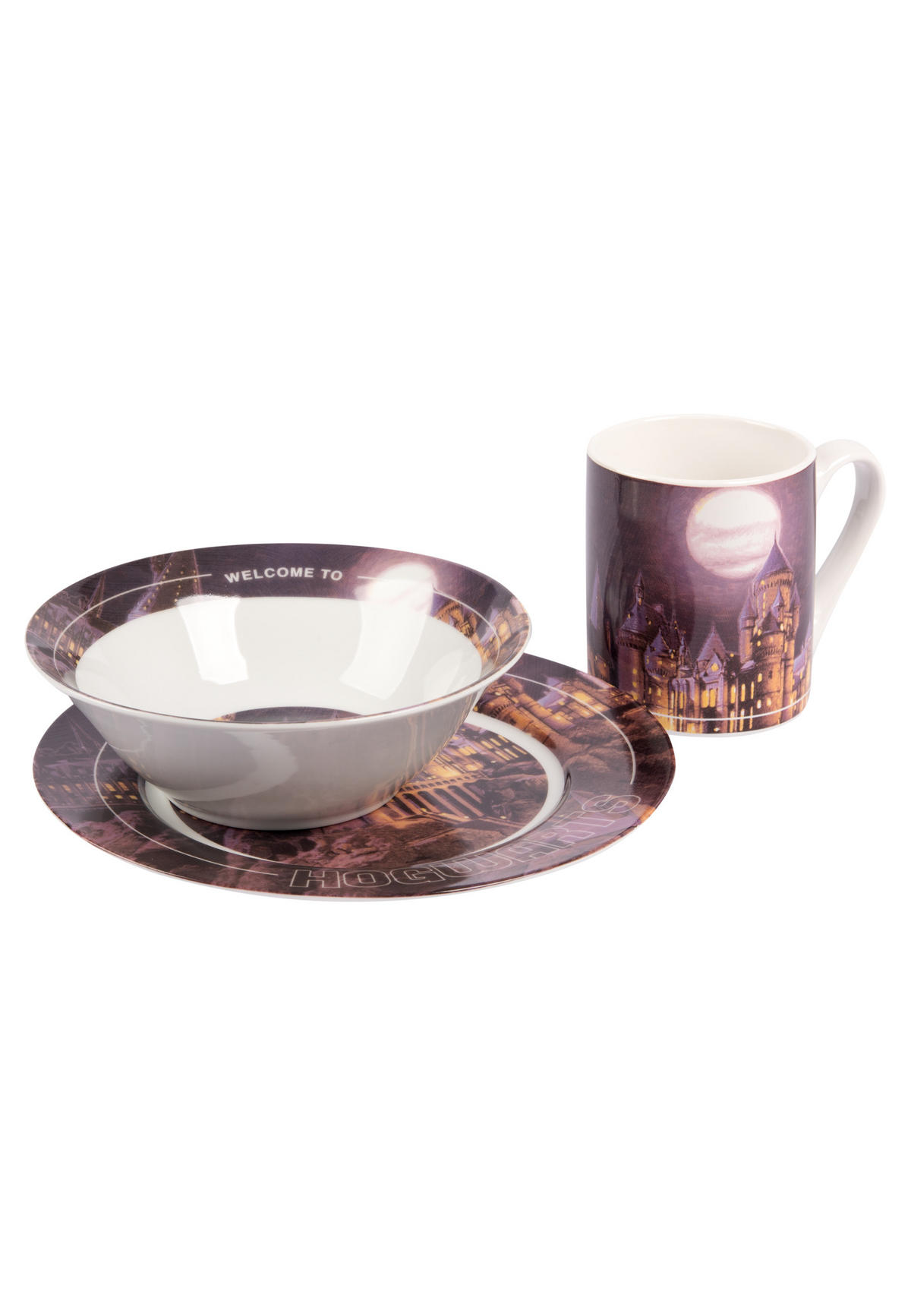 FRÜHSTÜCKSSET Harry Potter Hogwarts Mehrfarbig 3-teilig - Multicolor, Keramik (23.8/11.2/23.3cm) - United Labels