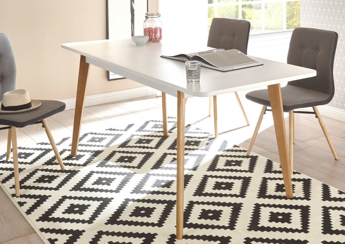 ESSTISCH weiß matt, Eiche, skandinavisch, Küchentisch ausziehbar 140 - 180 cm, - Eichefarben/Weiß, Holzwerkstoff (140/80/75cm) - Furn.Design