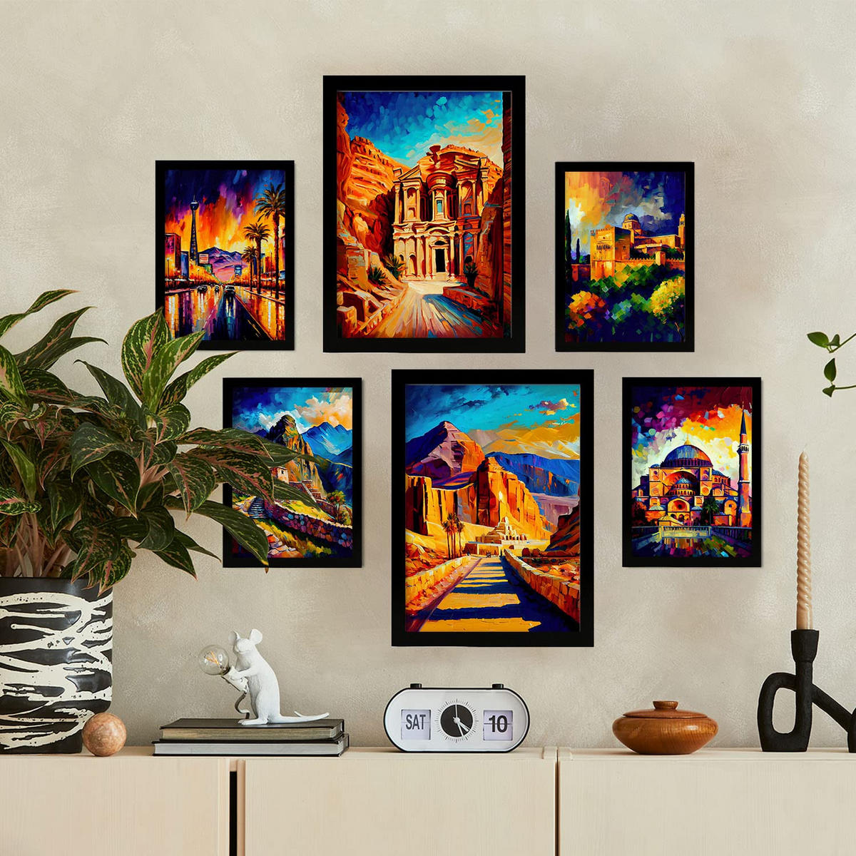 POSTER Set Mit 6 Erde Im Ölgemälde Stil A3 & A4 Schwarzer Rahmen - Schwarz, Papier (29/3cm) - Nacnic