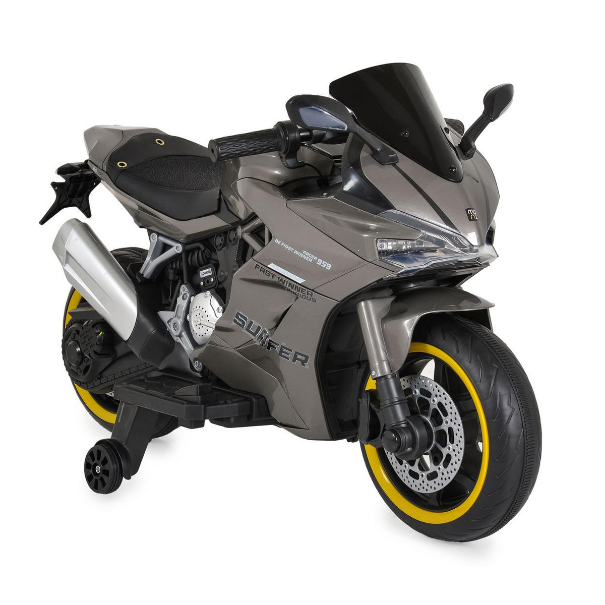 ELEKTROMOTORRAD Surfer grau Stützräder Fußstütze Bluetooth MP3-Ausgang - Grau, Kunststoff (115/57/70cm) - Moni