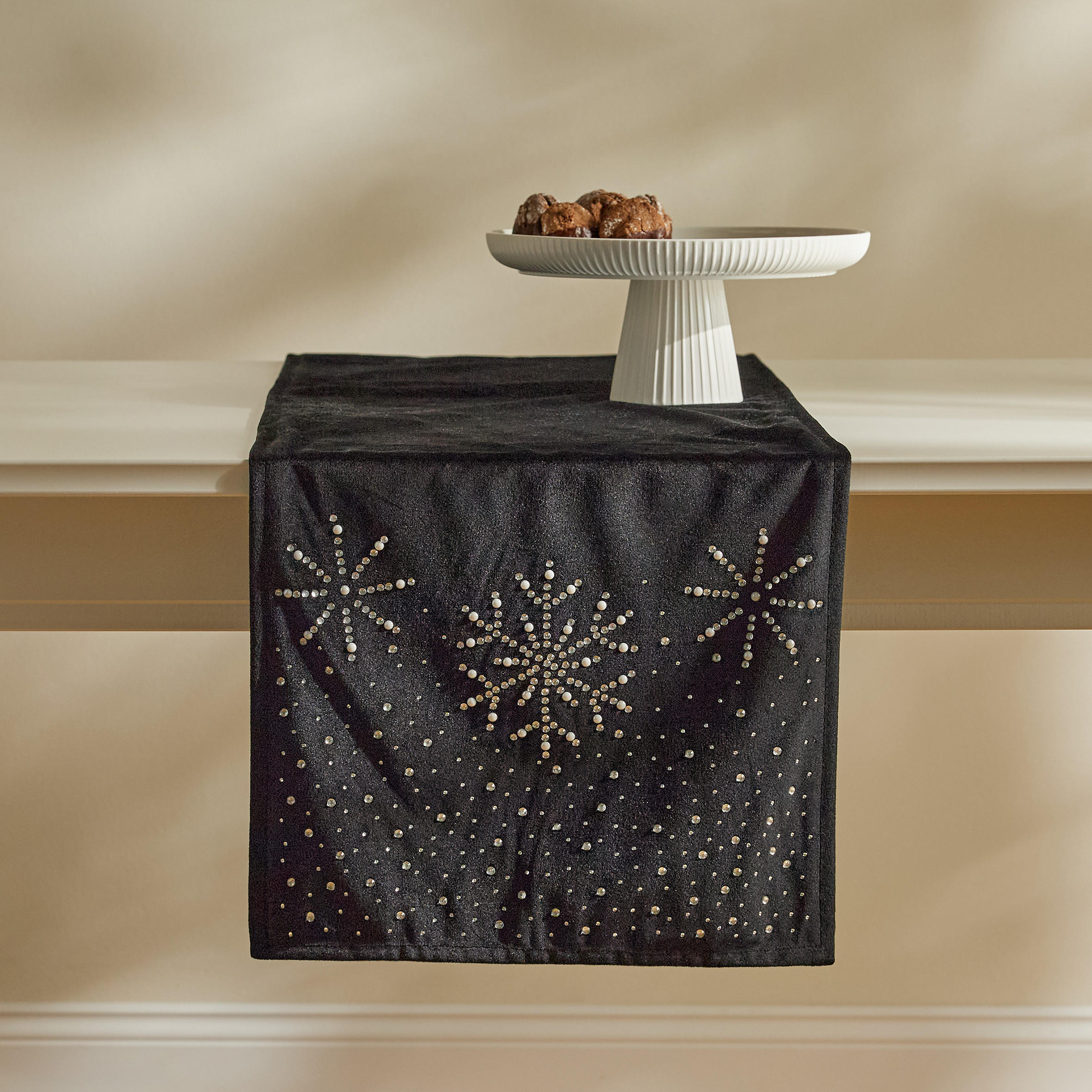 TISCHLÄUFER Bestickter NEVE, 35x180 cm, Schwarz, Weihnachten Deko Tischdecke, Christmas - Schwarz, Kunststoff (180/35/1cm) - home&you