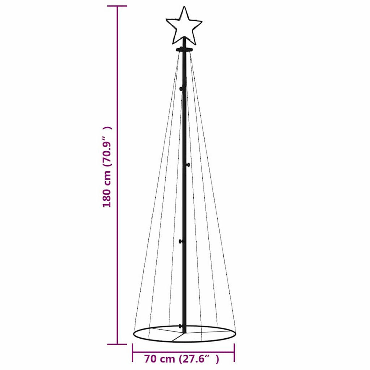 WEIHNACHTSBAUM Kegelform Warmweiss 108 Leds 70/180 Cm - Weiß, Metall (180cm) - vidaXL