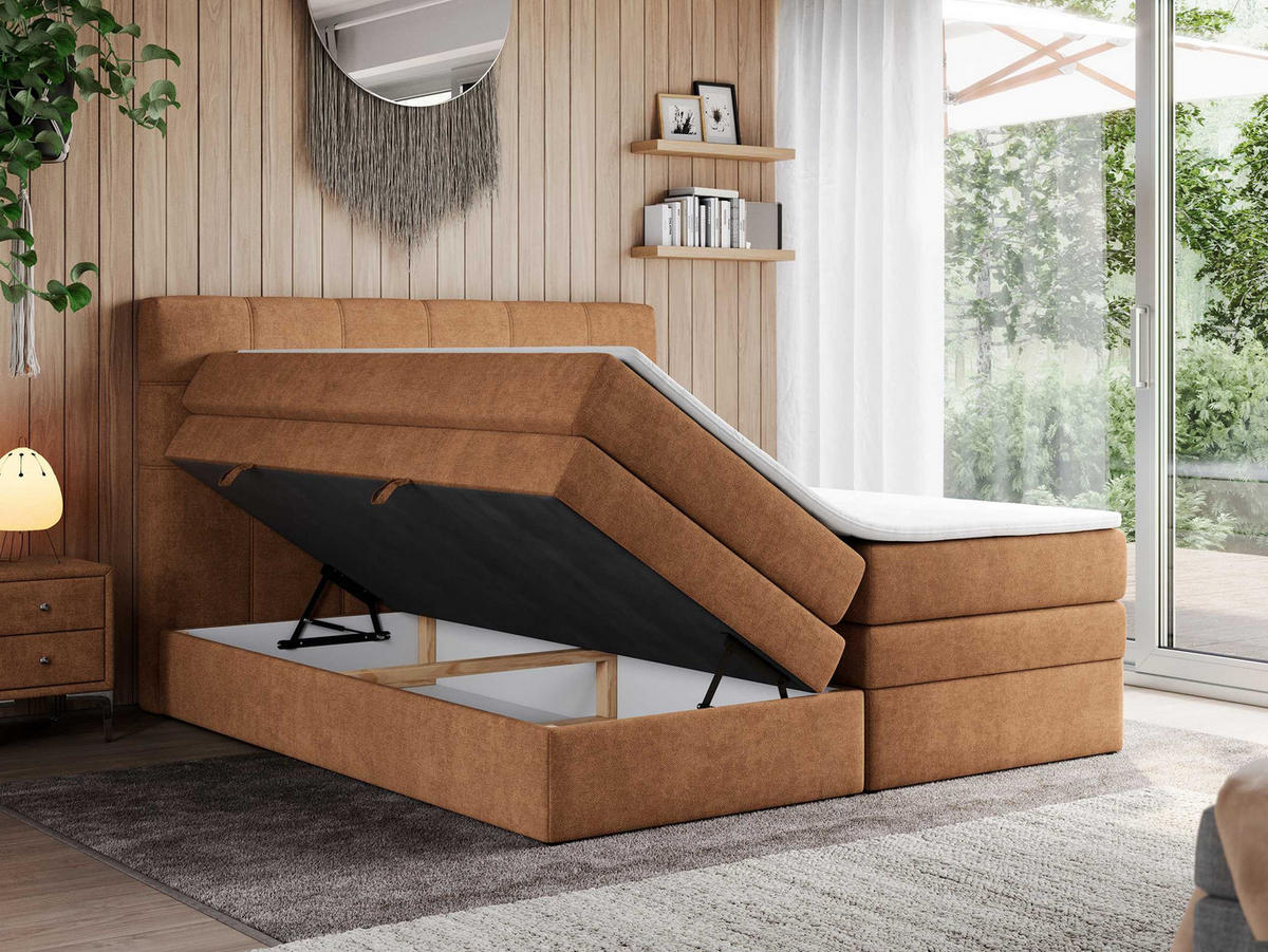 BOXSPRINGBETT ERNI KING 160/200 Orange Struktur - H3 - Orange, Holz/Textil (160/200cm) - MKS