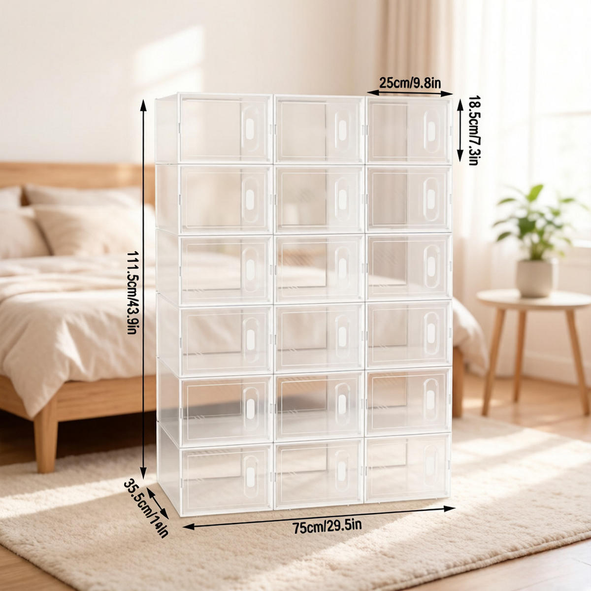 SCHUHBOXEN-SET Transparent/Weiß 18er-Set 75/35,5/111,5 cm - Transparent, Kunststoff (75/111.5/35.5cm) - PANGIVO