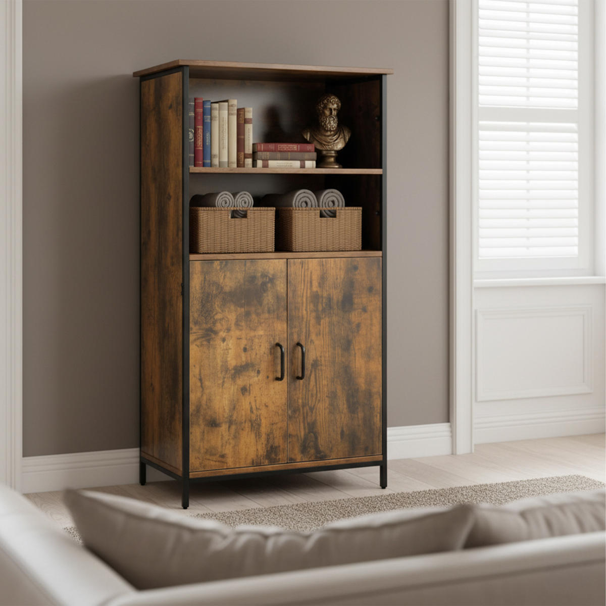 KUCHYNSKÝ šatník - hnedá, kov/kompozitné drevo (60/124.5/35cm) - Relaxdays