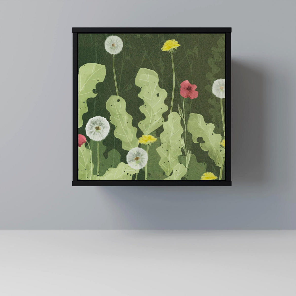SIDEBOARD DANDELION AMUSE, Schwarz, 57,5x42x75,5 cm, Goldfarbene Metallfüße - Goldfarben/Multicolor, Holzwerkstoff/Metall (57.5/75.5/42cm) - SpaceRebels