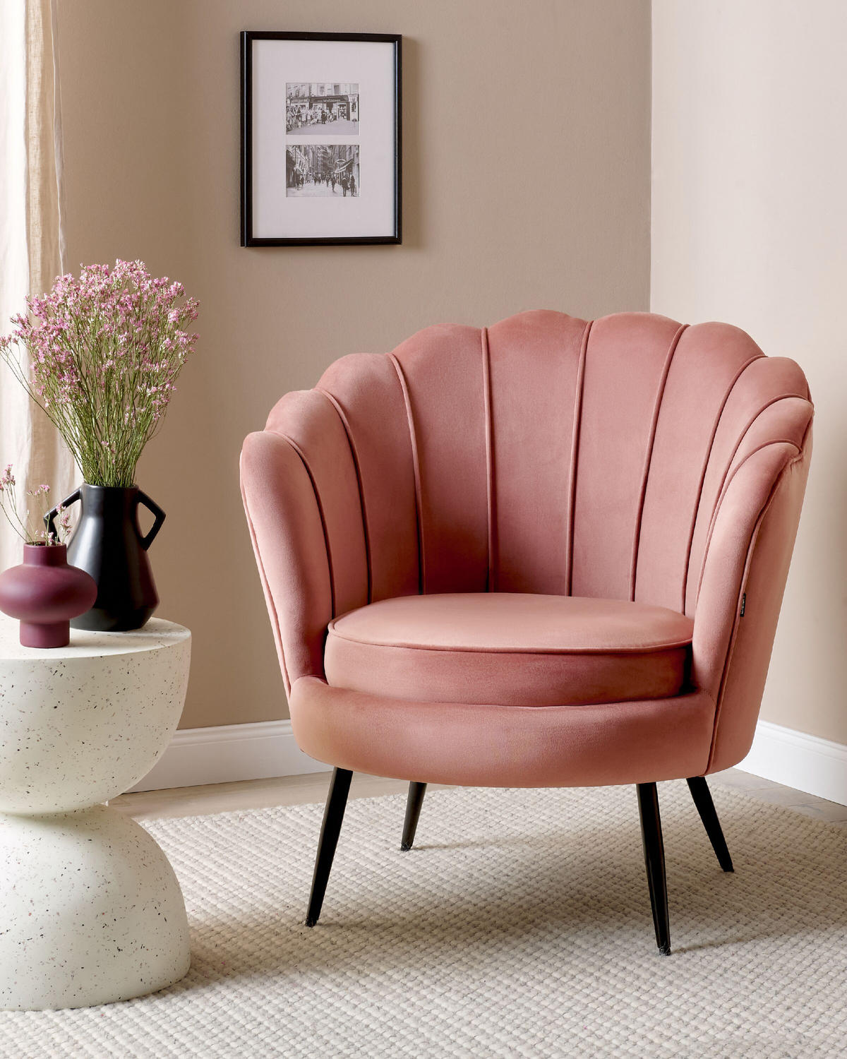SESSEL Samtstoff Rosa Lovikka - Pink/Schwarz, Textil (79/85/77cm) - Beliani