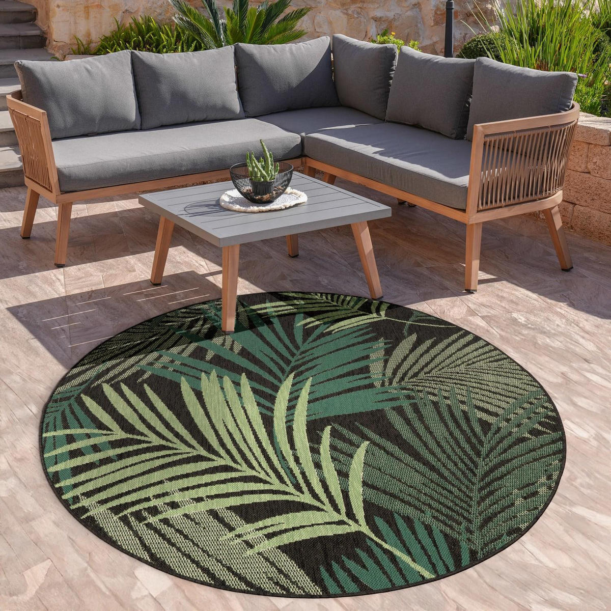 OUTDOOR-TEPPICH OSTENDE 534 SCHWARZ 160D - Schwarz, Kunststoff (160/160cm) - Paco Home