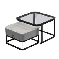 COUCHTISCH-SET in Schwarz mit Schubladen für Wohnzimmer, B60/T60/H45 cm - Schwarz/Grau, Holzwerkstoff (60/60/42cm) - STILVORA