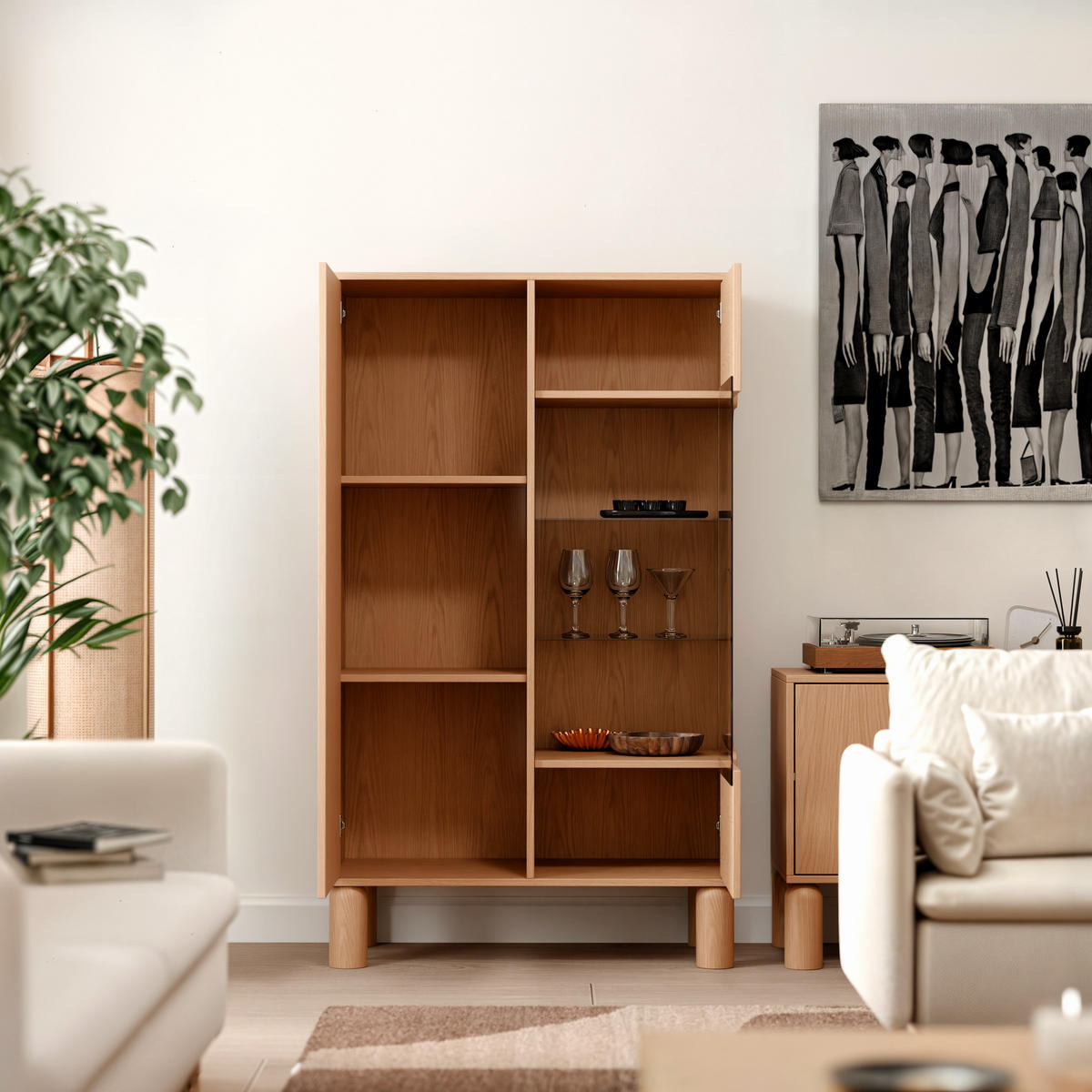 VITRINE SENA 145 cm Eiche Bookmatch - Eichefarben, Eichenholz/Holzwerkstoff (89/145.7/40.5cm) - Idohome