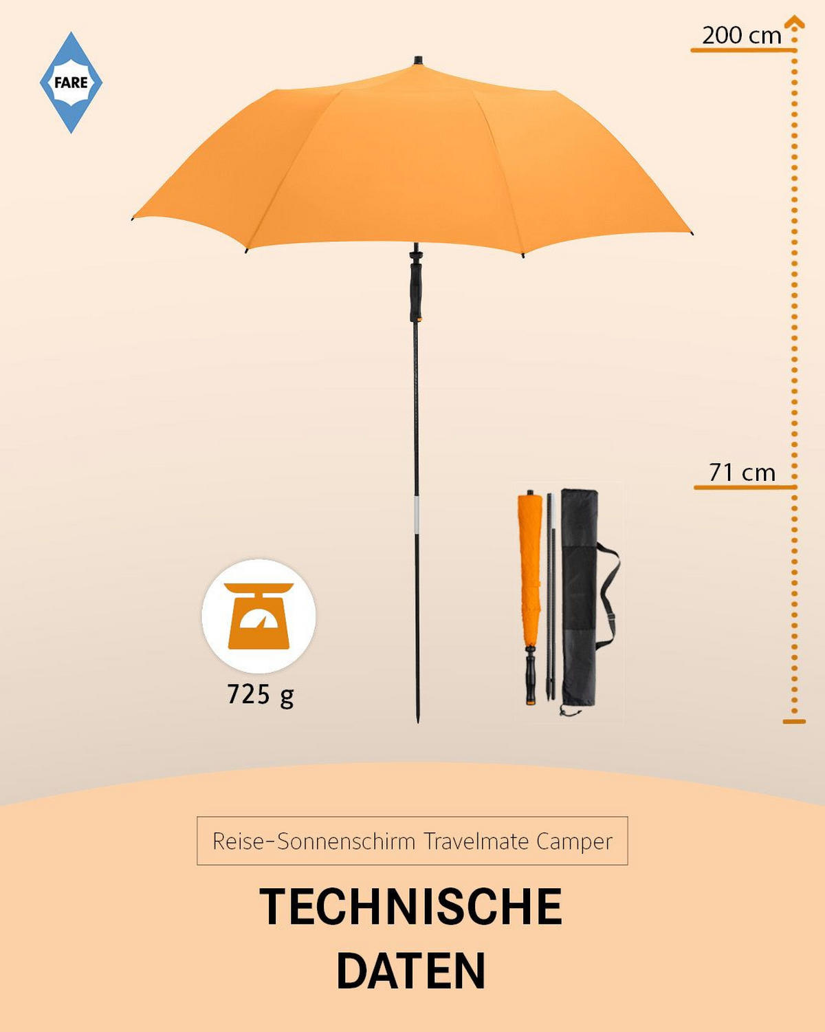 SONNENSCHIRM 147/147/71 cm - Orange, Kunststoff (147/147cm) - FARE