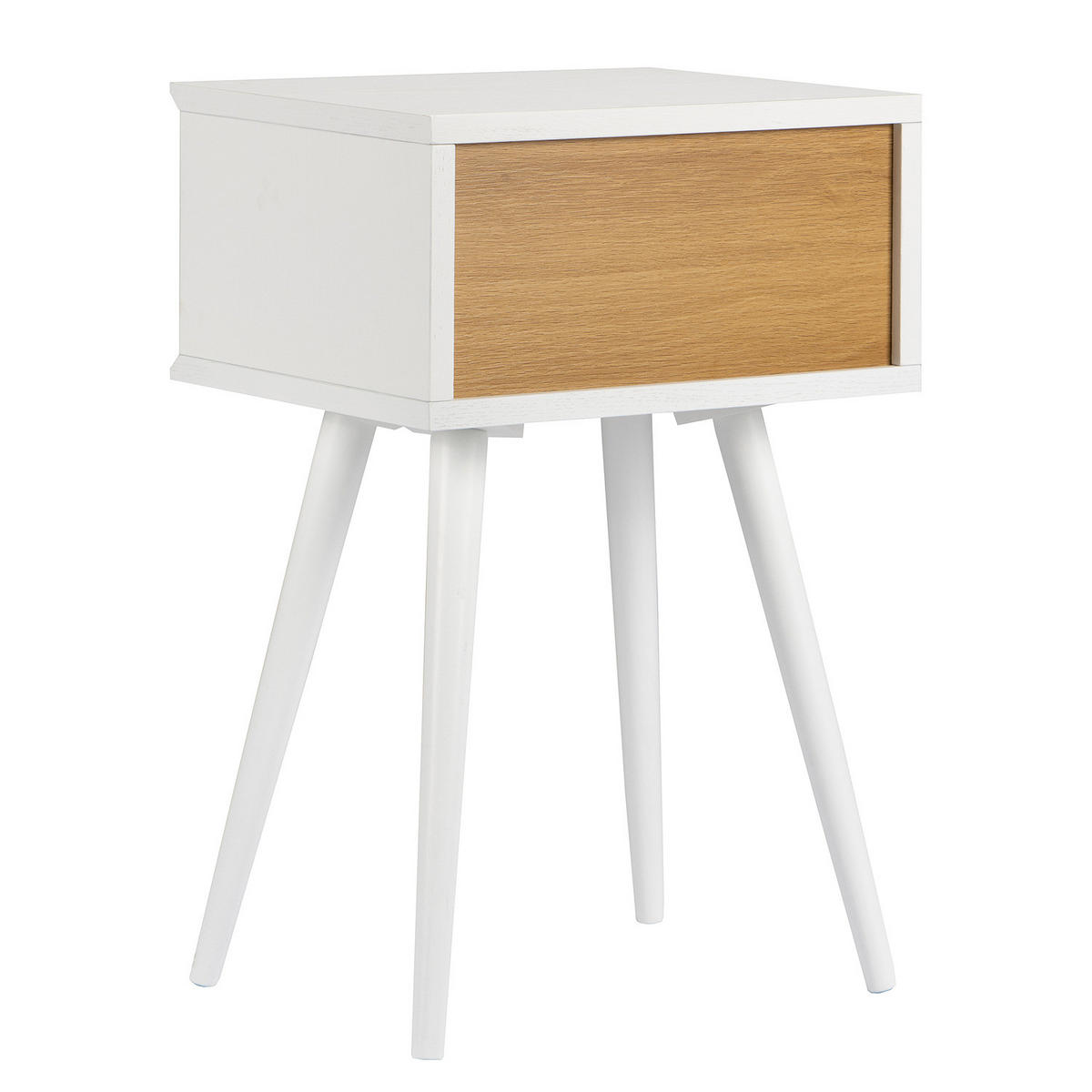 NACHTTISCH - Teilmassivholz - Eiche - Weiß, Eichenholz/Holz (40/61/30cm) - home24