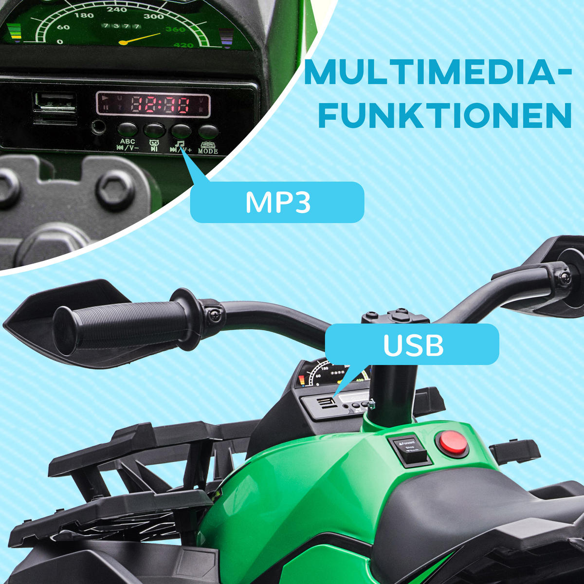 ELEKTROQUAD DE-06125 mit Licht und Musikanschluss Grün - Grün, Kunststoff/Metall (100/65/73cm) - ComfortXL