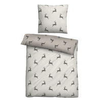 BETTWÄSCHE-GARNITUR Melange Hirsch Klein kitt, 155x200 cm + 80x80 cm - Beige, Textil (155/200cm) - biberna