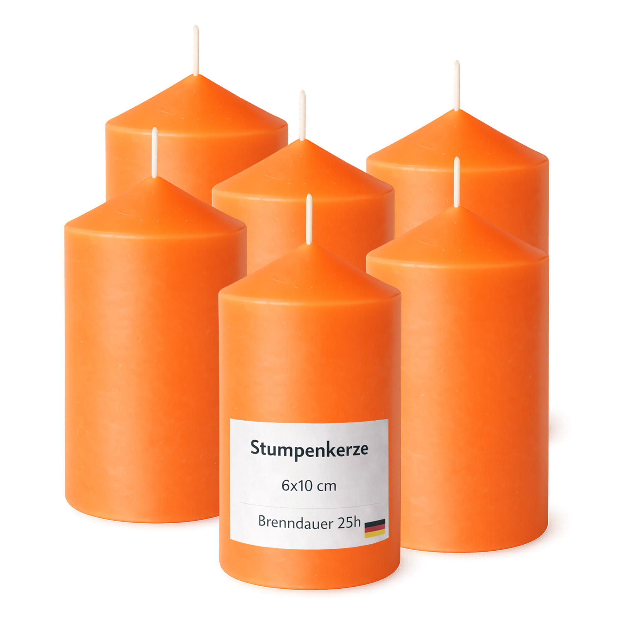 STUMPENKERZEN (6er Pack) Ø6cm x 10cm - Orange - Orange, Naturmaterialien (10cm) - HS Candle