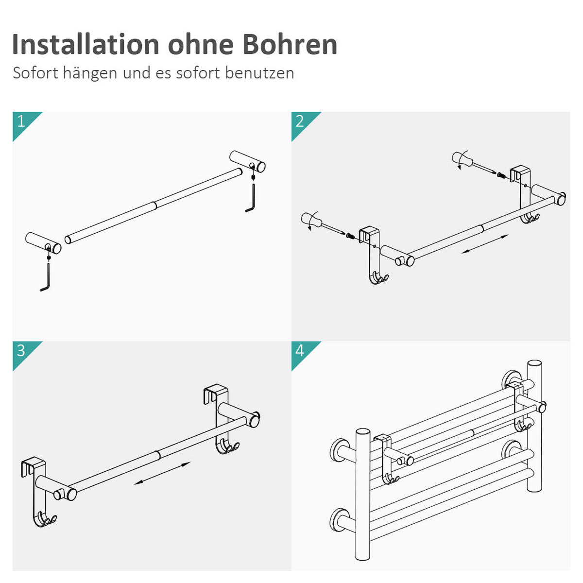 HANDTUCHHALTER Ohne Bohren Edelstahl Weiß 63 cm - Weiß, Metall (63/10/10cm) - EMKE