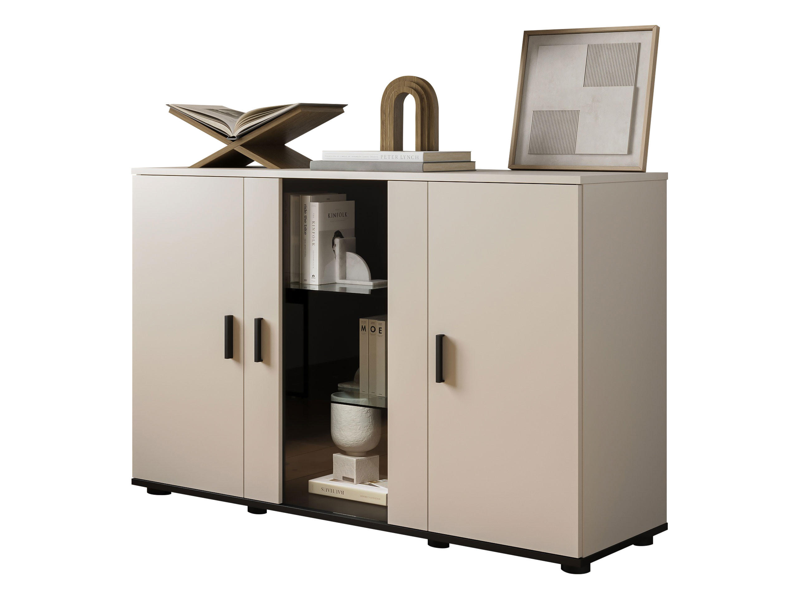 KOMMODE Soho S07 - Kaschmir/Schwarz, Holzwerkstoff/Kunststoff (120/80/41cm) - MIRJAN24
