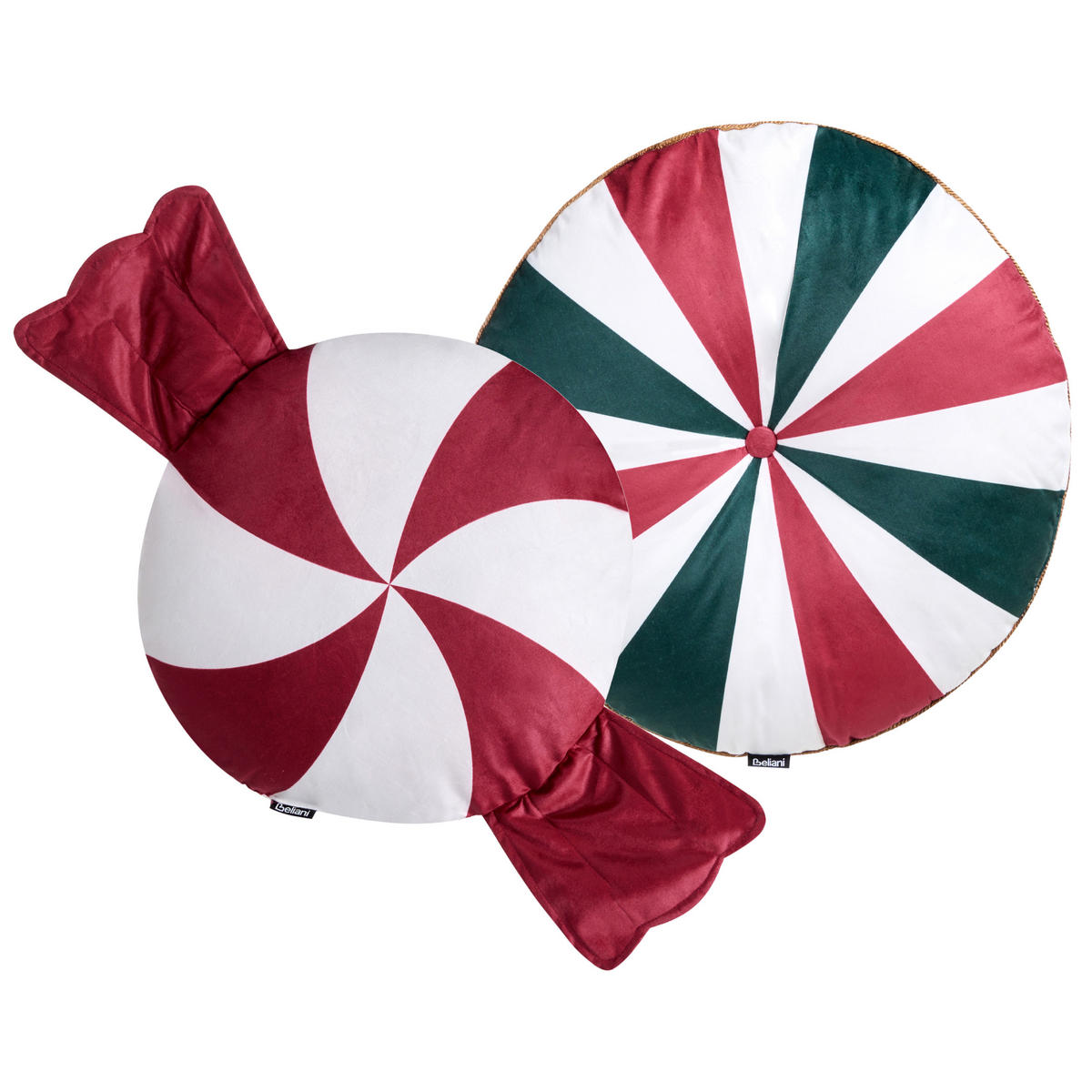 DEKOKISSEN 2er-Set Weiß 55/55 cm Twirl Treats - Rot/Weiß, Textil (55/55cm) - Beliani