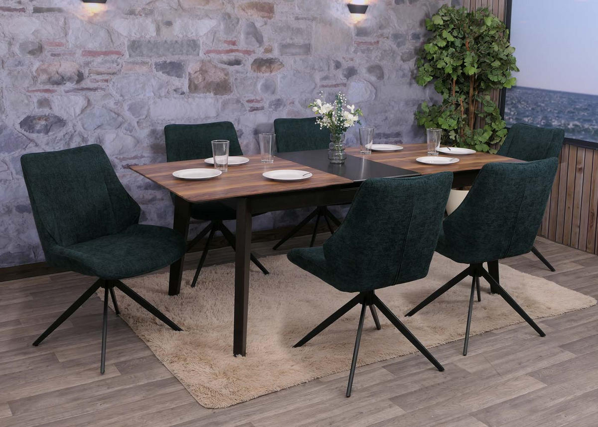 ESSZIMMERSTUHL Schwarz, Petrol 6er-Set - Petrol/Schwarz, Textil (55/88/62cm) - MCW