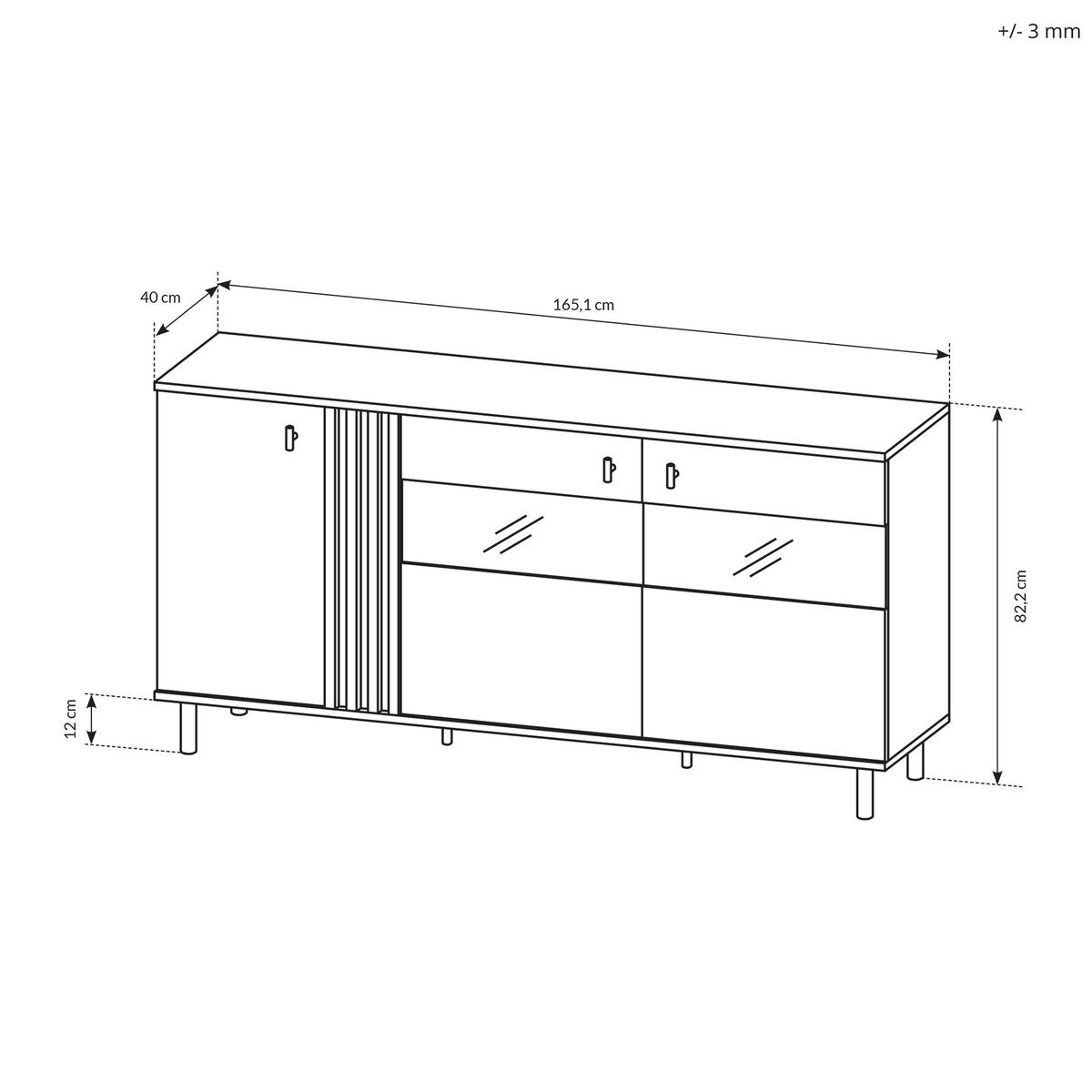 SIDEBOARD MADDALENA 165/83/40 cm mit 3 Türen Anthrazit - Anthrazit/Eiche Artisan, Holzwerkstoff (165/83/40cm) - MASSENO