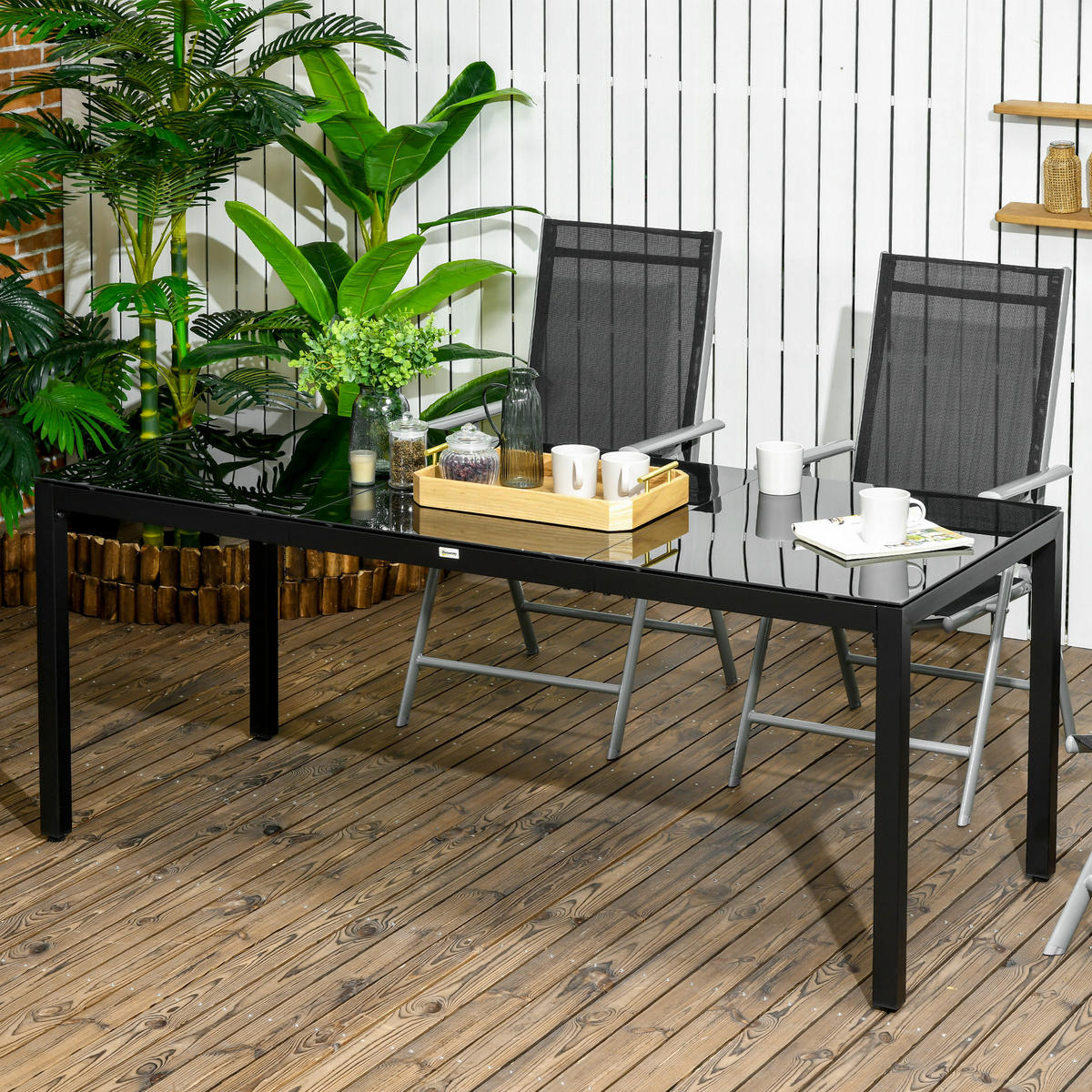 GARTENTISCH DE-14084 rechteckig 180x80 cm, gehärtetes Glas Schwarz - Schwarz, Metall (180/80/72cm) - ComfortXL