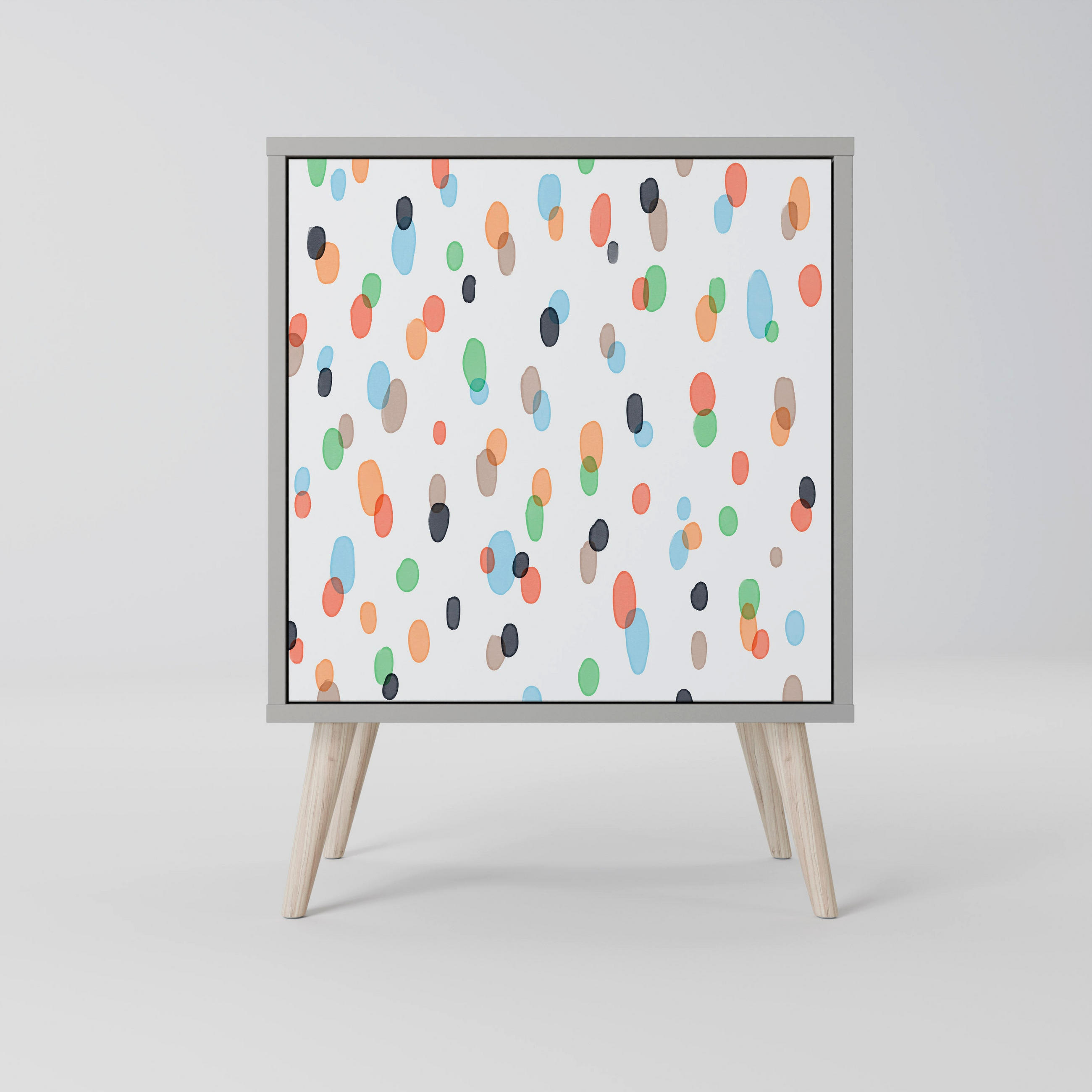 SIDEBOARD ENERGETIC SPOTS, Grau, 57,5x42x77,5 cm, Schräge Buchenholzfüße - Buchefarben/Multicolor, Holzwerkstoff/Buchenholz (57.5/77.5/42cm) - SpaceRebels