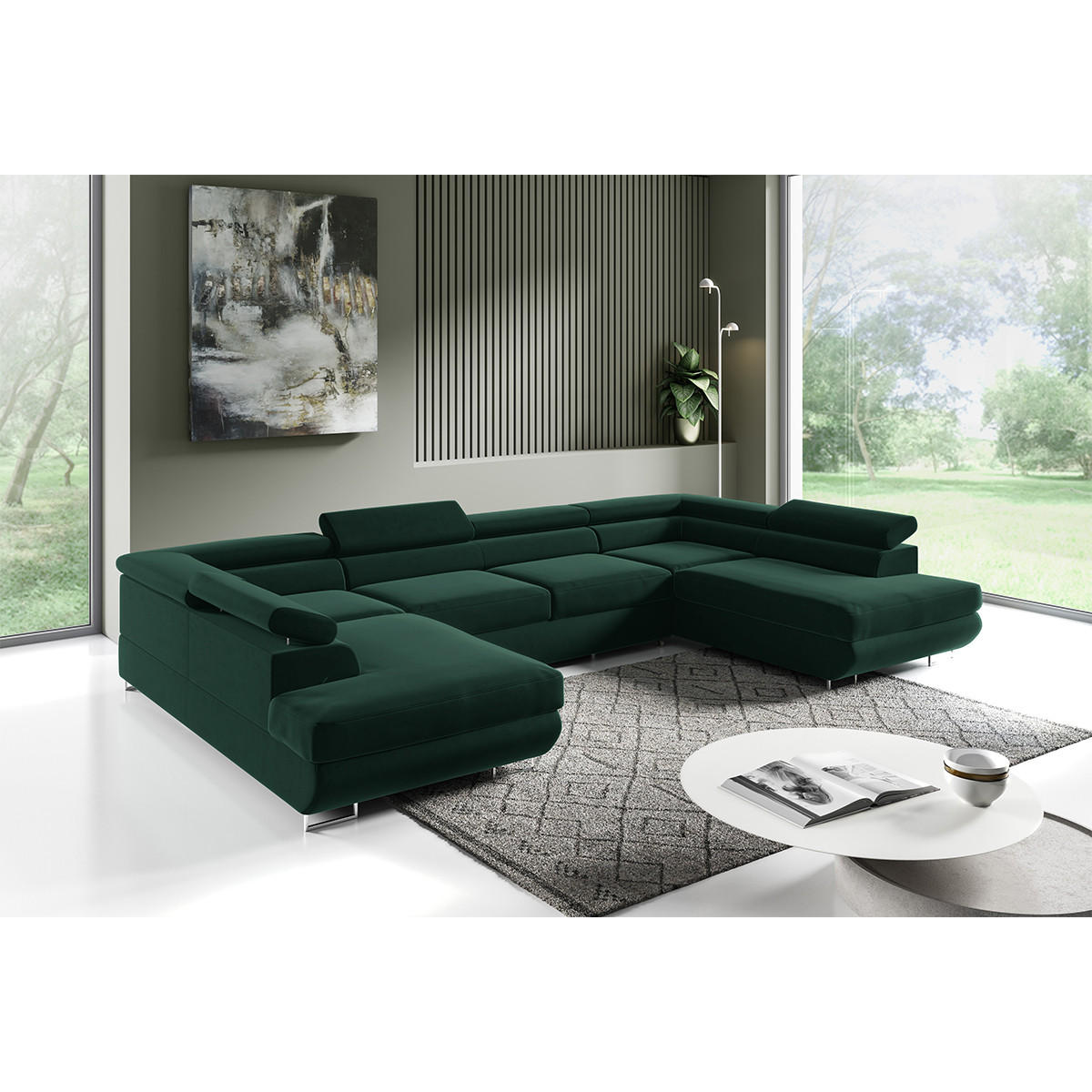 PANORAMASOFA Lyam 5 Sitzplätze Tannengrün - Grün, Holzwerkstoff (335/72/201cm) - Petits-meubles