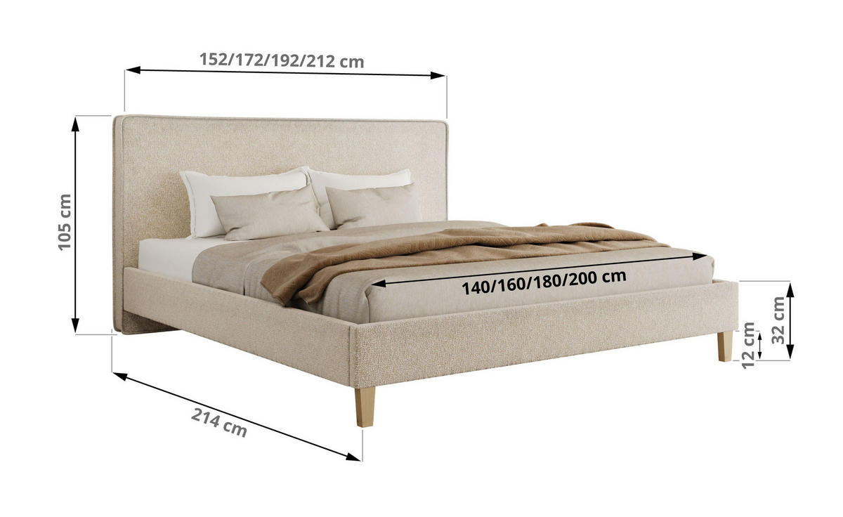 ČALÚNENÁ POSTEĽ LUMARO CLASSIC 140/200 - Krémová Štruktúrovaná látka - Matrac Foam - krémová/jadrový buk, drevo/textil (140/200cm) - MKS