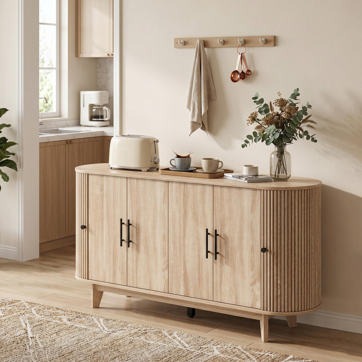 SIDEBOARD Eiche-Nachbildung, 4 Türen, 147/40/76 cm - Eichefarben, Holz (147/76/40cm) - PANGIVO