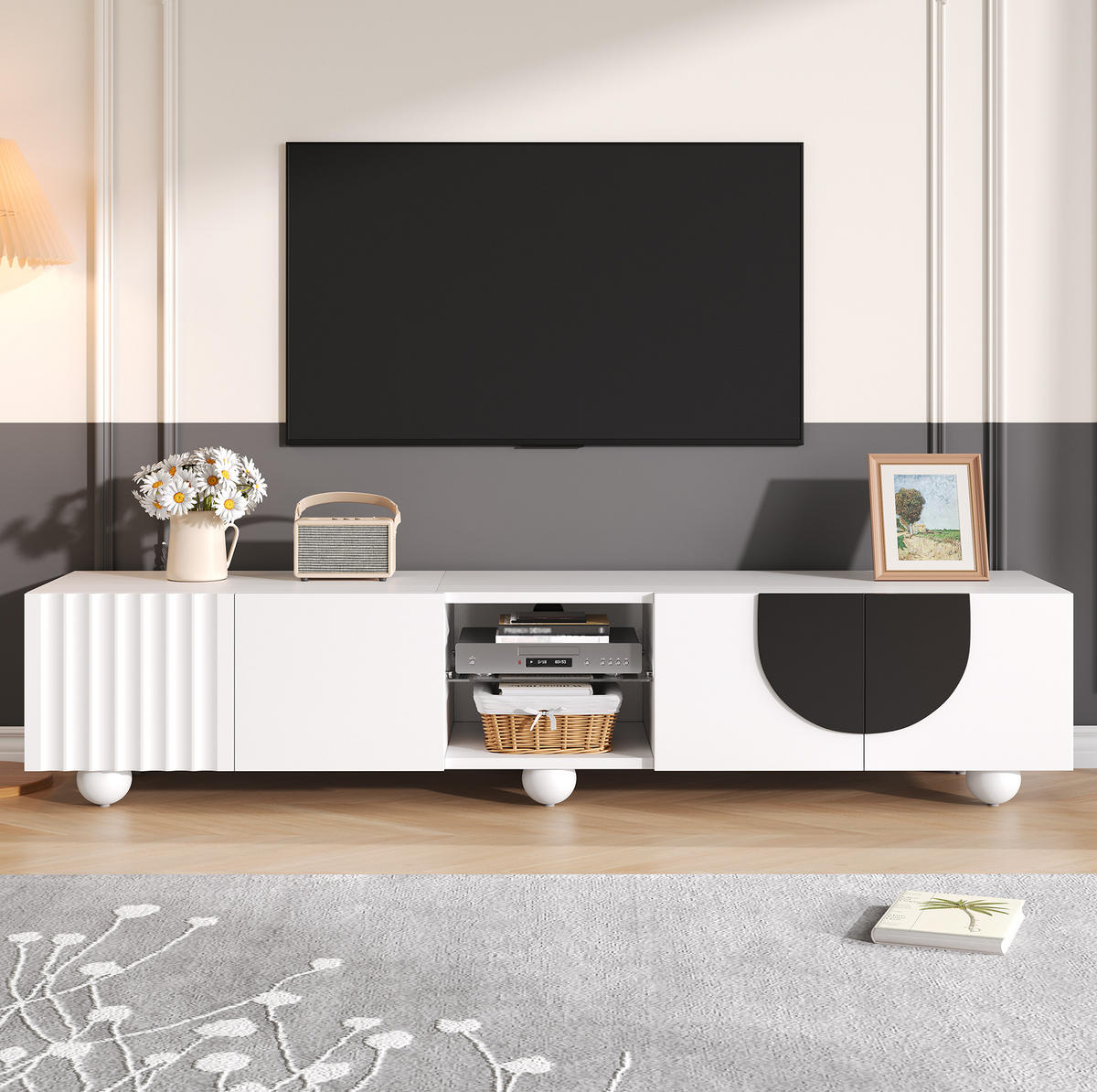 TV-SCHRANK mit offenen und geschlossenen Fächern 180 x 40 x 41,5 cm Weiß - Weiß, Holzwerkstoff (40/41.5/180cm) - Beauniv