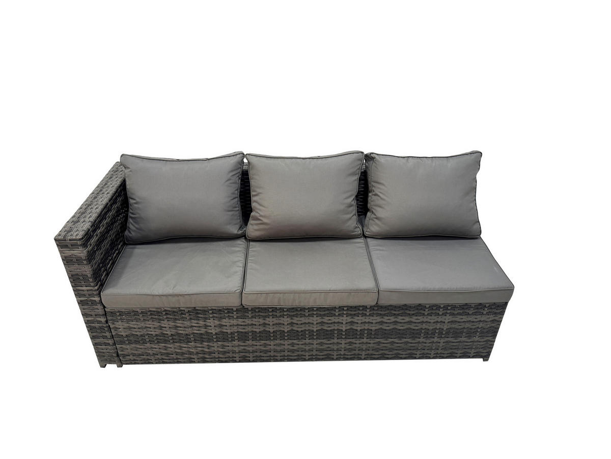 LOUNGESOFA SET mit Esstisch Polyrattan 7-Sitzer - Dunkelgrau/Grau, Glas/Kunststoff - Fimous