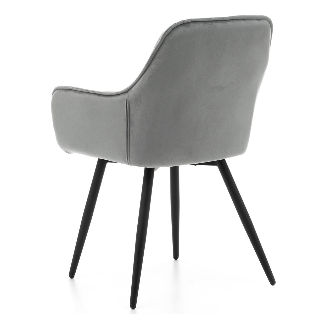 STUHL SIENA gepolstert mit Steppung - hellgrau schwarze Beine - Samt Velours - Hellgrau/Schwarz, Textil/Metall (58/87/61cm) - NEW HOME