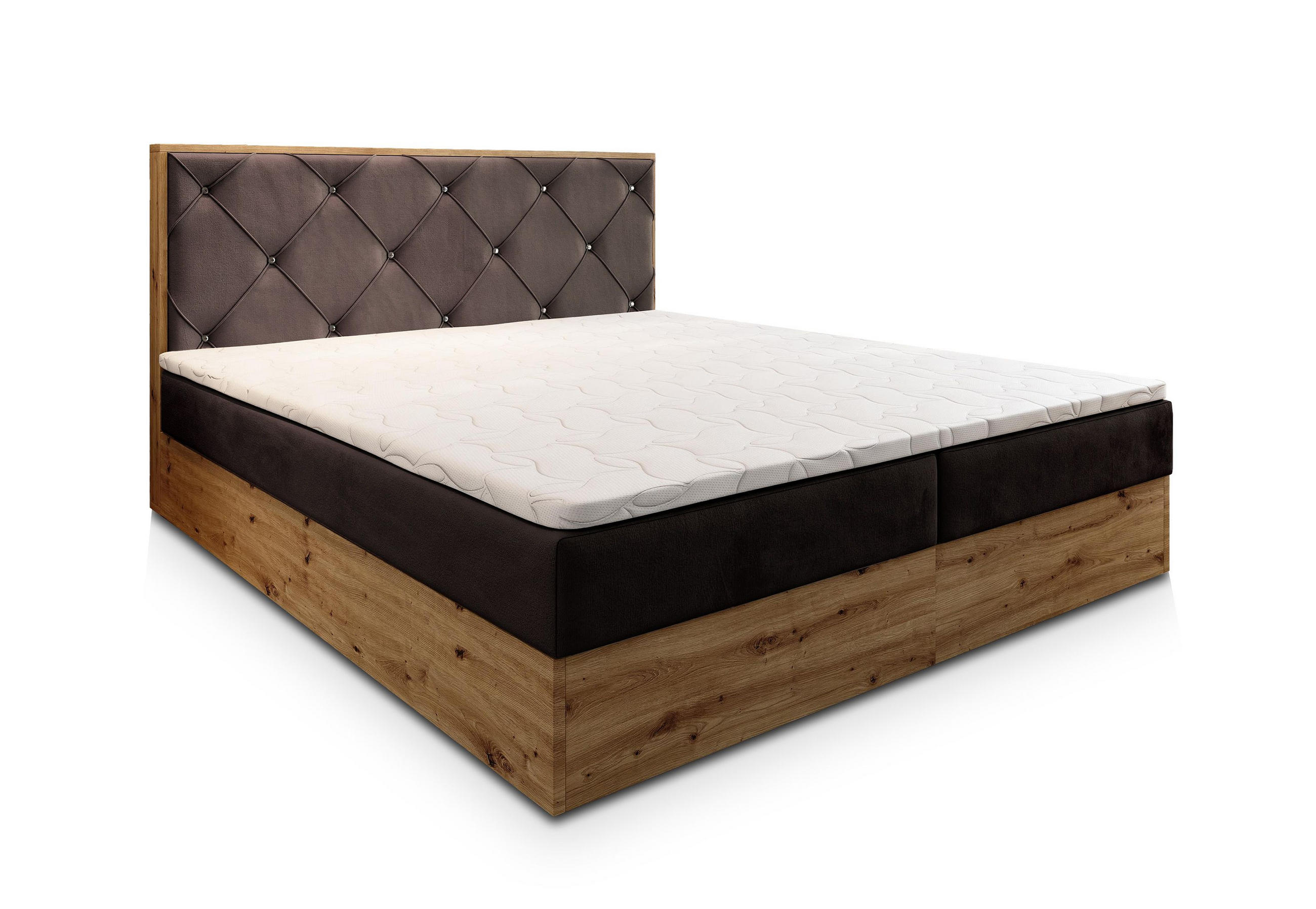 BOXBETT FOSCO 160x200 cm mit Matratze und Topper - Braun - Braun, Holz (160/200cm) - MASSENO