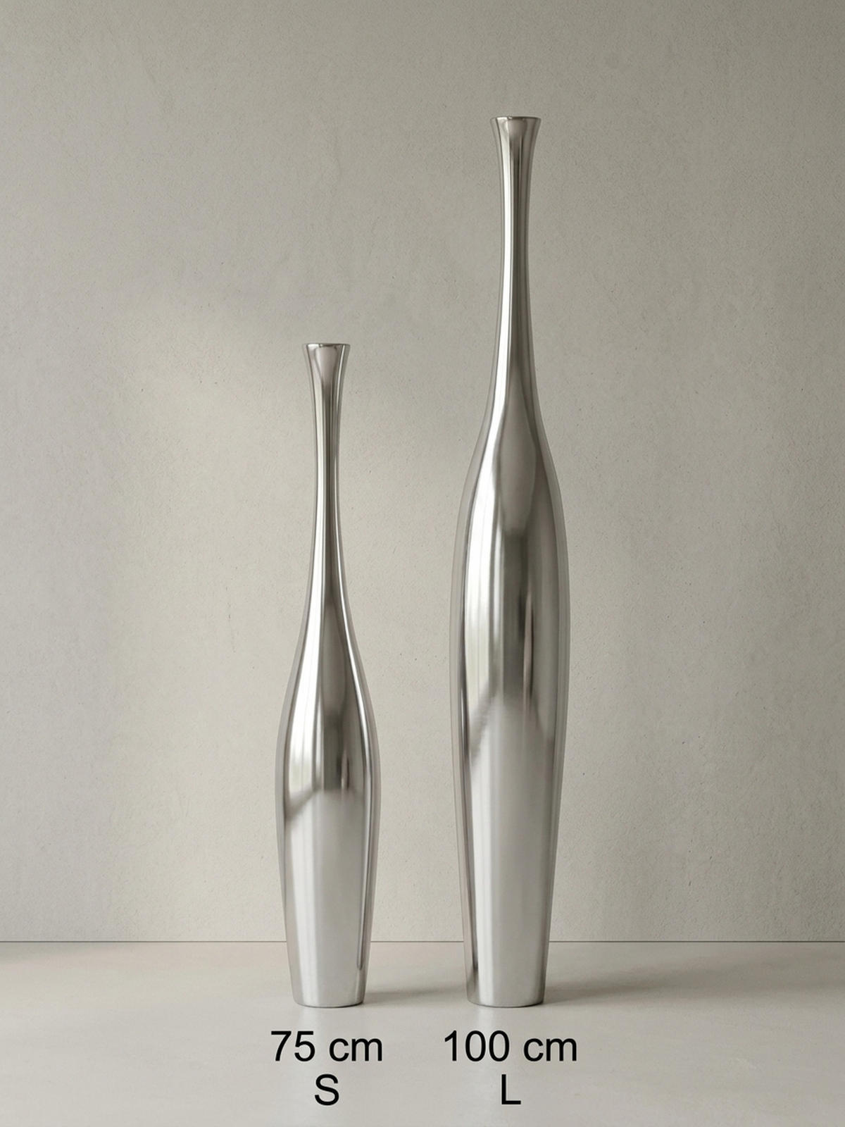 VASE Aluminium Modern Stil 100 cm hoch Silber handgefertigt - Silberfarben, Metall (75cm) - KADIMA DESIGN