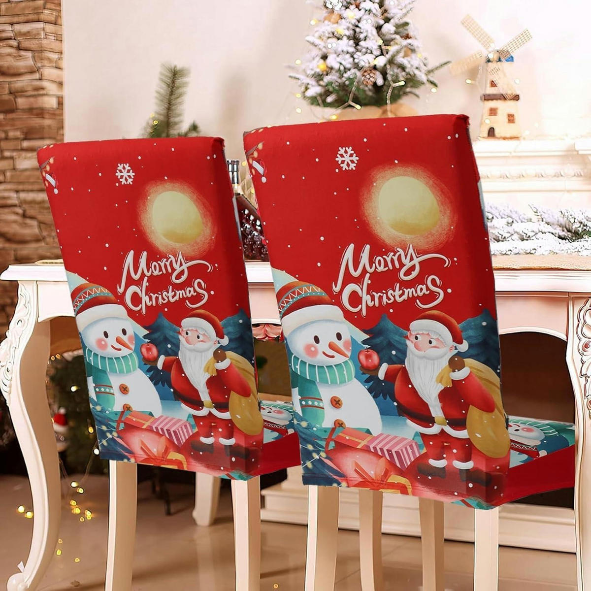 STUHLHUSSEN Weihnachten 6er Set Rot-Schneemann - Multicolor, Textil (43/43cm)