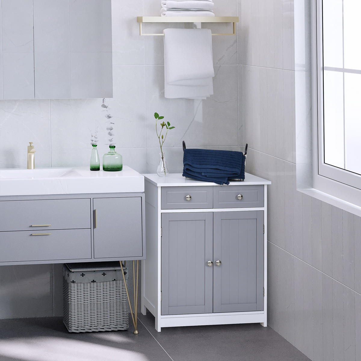 MIDISCHRANK DE-17310 mit 2 Schubladen & verstellbarem Regal Grau - Grau, Holzwerkstoff (30/75/60cm) - ComfortXL