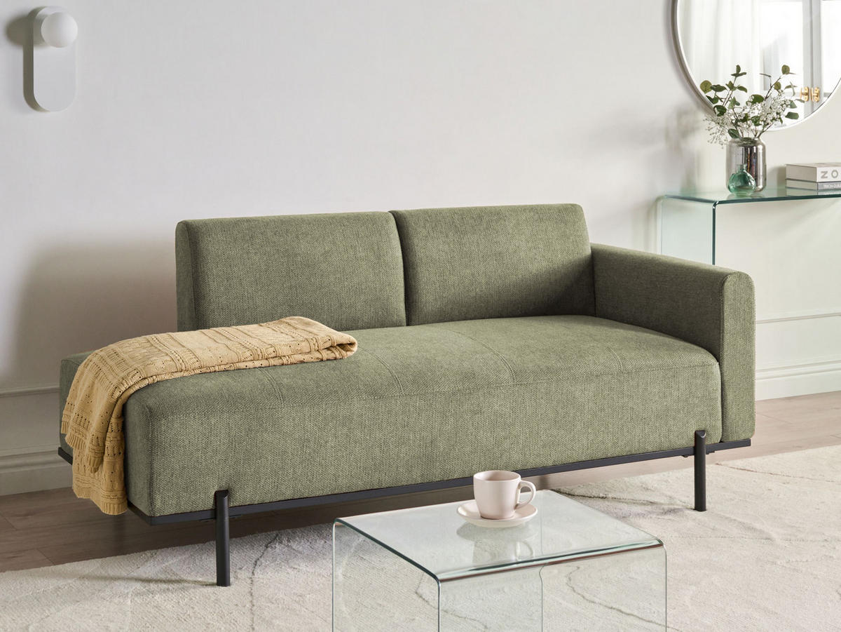 ČALOUNĚNÉ LEHÁTKO CHAISE LONGUE Umělý len Zelené Savasse - černá/zelená barva, textil (170/78/85cm) - Beliani