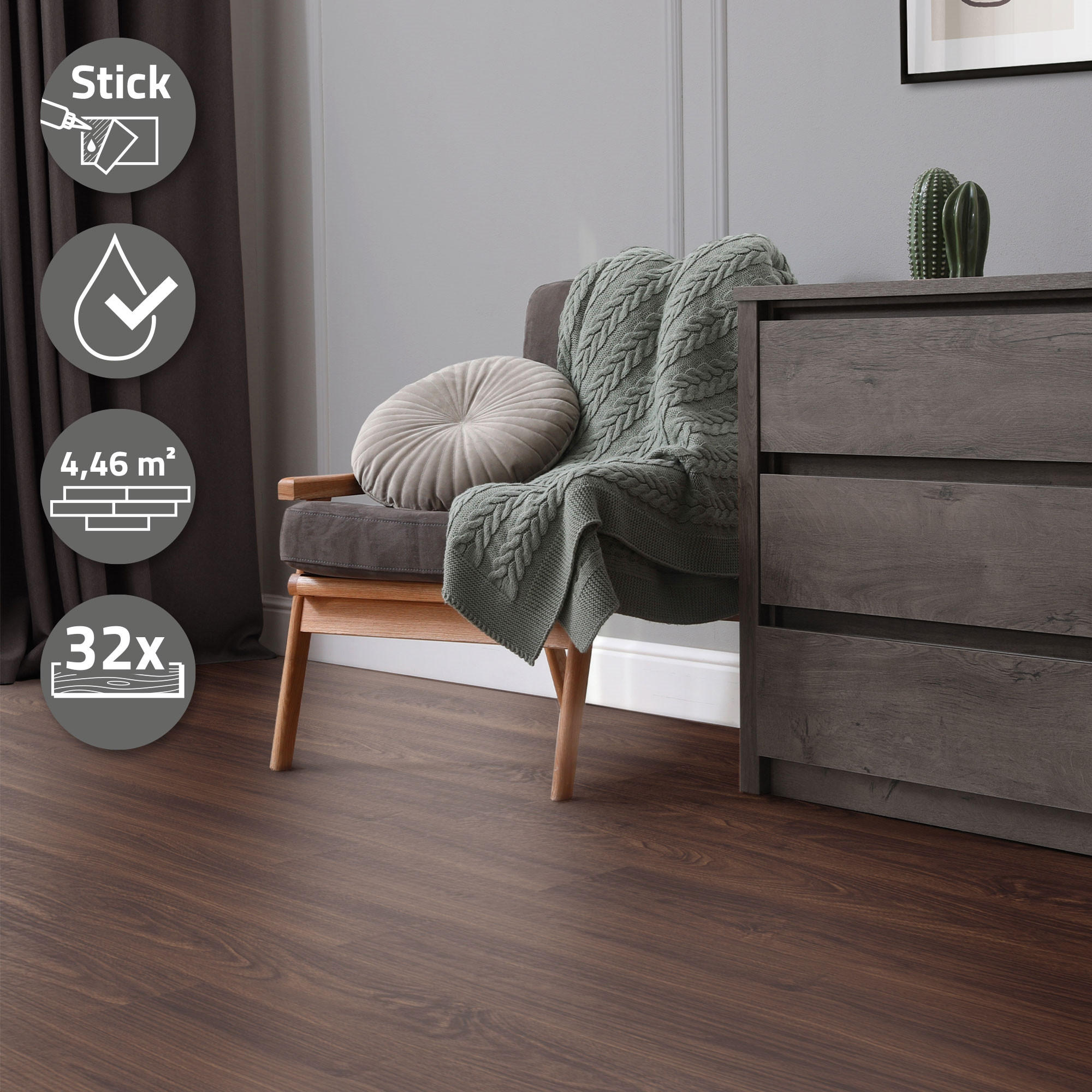 VINYLBODEN selbstklebend 4,46m²/32 Dielen Rot-Braun Nuss - Dunkelbraun, Kunststoff (91.5/15.3/91.5cm) - ML-DESIGN
