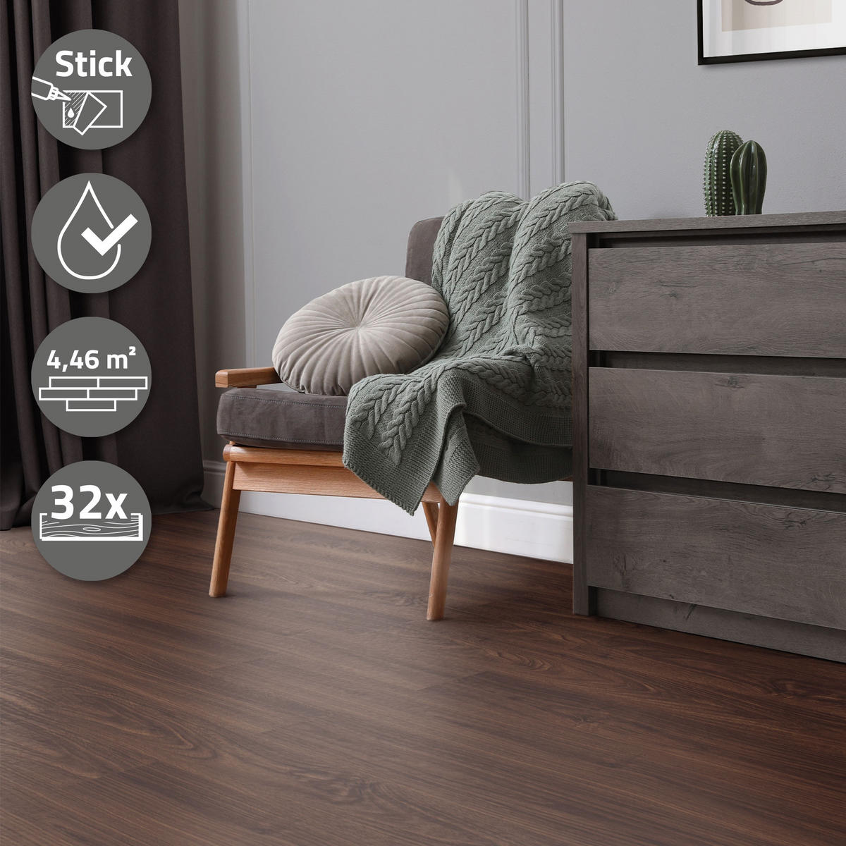 VINYLBODEN selbstklebend 4,46m²/32 Dielen Rot-Braun Nuss - Dunkelbraun, Kunststoff (91.5/15.3/0.2cm) - ML-DESIGN