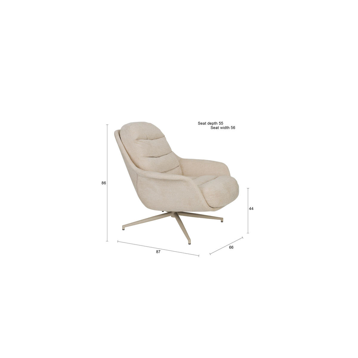 SESSEL Philly - Beige, Holzwerkstoff (87/86/66cm) - Zuiver